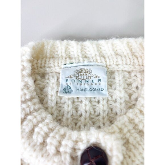 Bonner Large Irish Wool Sweater Chunky Cable Knit Fisherman Cardigan Cream New - Picture 3 of 10